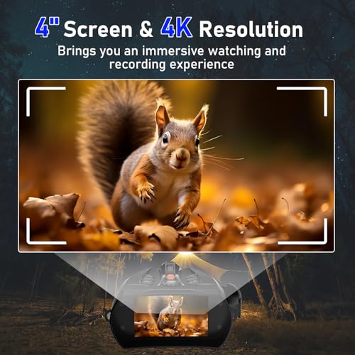 Image of 4K Night Vision Goggles with 4 inch Large Screen, 48MP Infrared Binoculars for Total Darkness, 10x Zoom & 2600ft Range, 5000mAh Rechargeable Battery, 32GB Card, Ideal for Hunting, Camping & Home Security