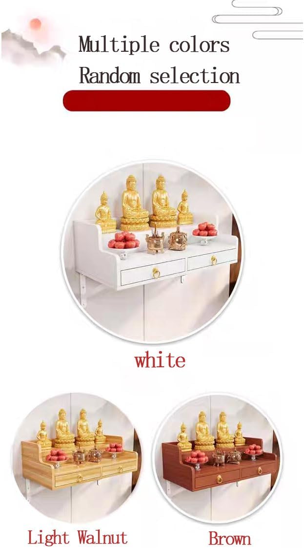 Wall-Mounted Personal Shrine for Buddha with Drawer, Spiritual Shelf for Photos and Souvenirs, Ideal for Meditation Activities