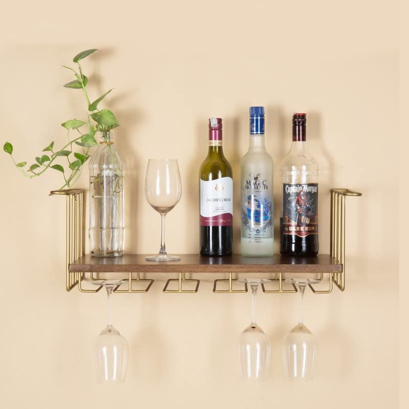 Brick Brown ® Premium Handcrafted Barvana Bar Shelf in Solid Wood | Hanging Bar Shelf | Wine Rack with Glass Holder | Wall Mounted Mini Bar Rack (25.1x10.1x8.0 Inch)