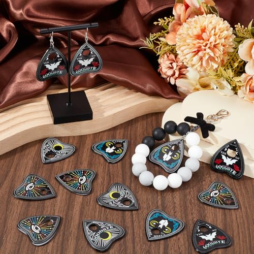 Breloques de tarot en acrylique noir léger avec motifs de chauve-souris et lune - 5