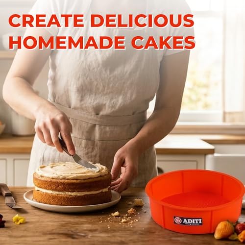 Image of Aditi Silicon Mould, Round (6 inches) | BPA Free, Non Toxic & Non-Stick | Premium Food Grade Quality | Reusable & Heat Resistant Mould | Soft, Flexible & Durable | Ideal for Baking Cake