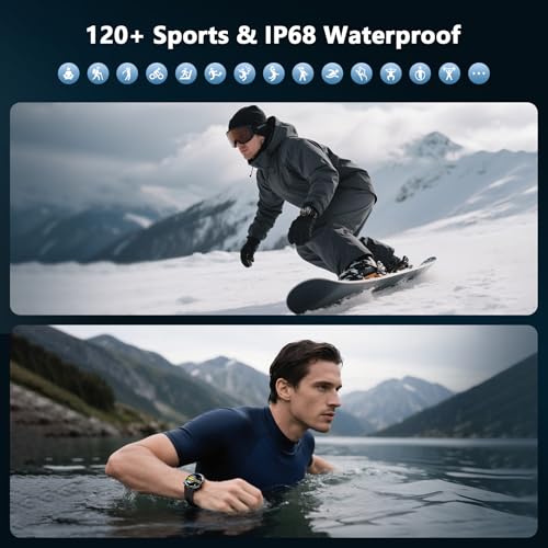 Image of IOWODO Military Smart Watch for Men -100-Day Long Battery Life,Fitness Tracker with LED Flashlight /Compass,Heart Rate Monitor,120+ Sports Modes,IP68 Waterproof,Bluetooth Call Smartwatch for iOSAndroid