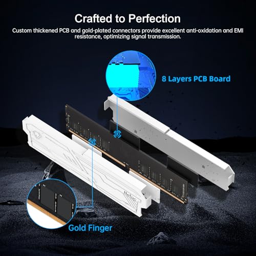 Image of Netac DDR4 DRAM 32GB Kit16GBx2 C16 3200MHz XMP 2.0 Dual Channel RAM (PC4-25600) 1.35V 288-Pin Upgraded Aluminum Heat Sink Ideal for Gaming Computer Upgrade - Shadow III White