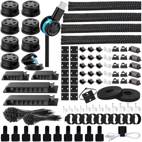 ELII 328Pcs Cable Management Kit, 8 Magnetic Cable Holder,69Adhes...