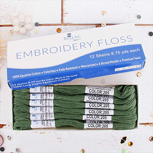 Image of 12 Skeins ThreadArt Cotton Embroidery Floss, Fern Green | Long fiber cotton embroidery floss for cross stitch, hand embroidery and bracelets. Six-strand floss separates easily.
