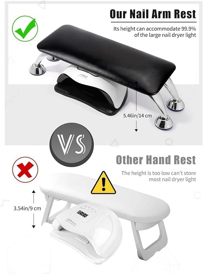 DMDENT Nail Arm Rest for Acrylic Nails, Microfiber Leather Nail Hand Rest Cushion for Nails, Soft Hand Pillow Footstool with 4 Stainless Steel Stand Thick Sponge Nail Arm Rest Pillow for Nail Tech Use(black) 3