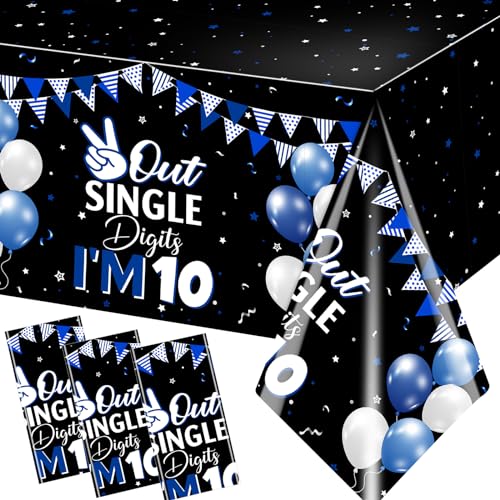 Image of 10th Birthday Decorations for Boys,3pcs Double Digits Birthday Boy Tablecloths 10 Year Old Birth-Day Decorations Plastic Table Cover for Boys Birth-Day Party