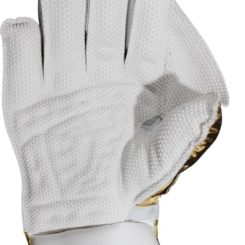 Image of Heega Intense White PU Leather Cricket Wicket Keeping Gloves Suitable for Professional Players | Durable Construction, Superior Grip, High-Density Finger Protection, Ergonomic Design (Youth)