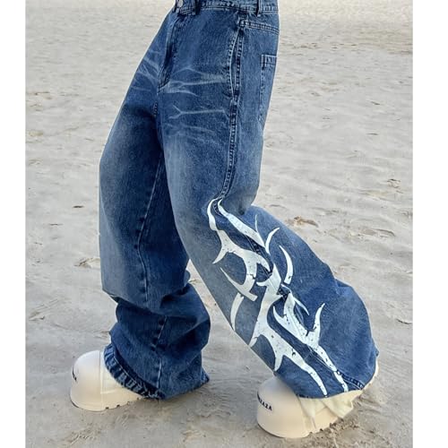 Baggy Jeans Men Casual Graphic Flame Flare Y2K Demin Pants Streetwear Loose Fit Parachute Wide Leg Jeans Men3