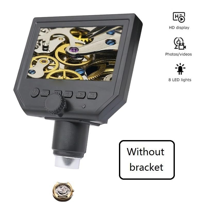 Microscope 600X HD Microscope 4.3-Inch LCD Display Electronic Digital Microscope with Stand LED Illumination(Without Bracket)