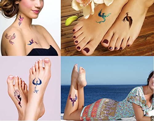 Tattoonova Phoenixes 6 Sheets Temporary Tattoos For Adults Men And Women Phoenixes Bird Silhouettes Of Firebirds Stylized Fantastic Animals Ornithology Fake Tattoo Kits Sets For Neck Arm Hands Leg #TOP2