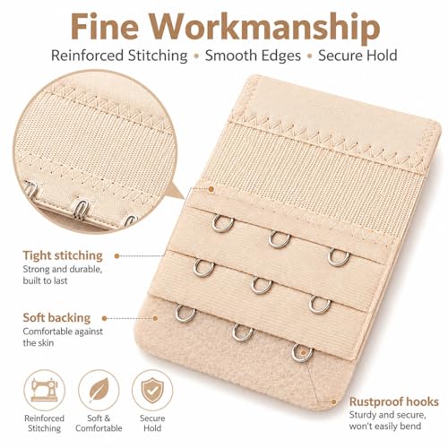 Image of 12 PCS Bra Extenders 3 Hooks, Elastic Extension Strap for Women, Comfortable and Soft Plus Size Bra Extender (Black, White, Nude, Beige)