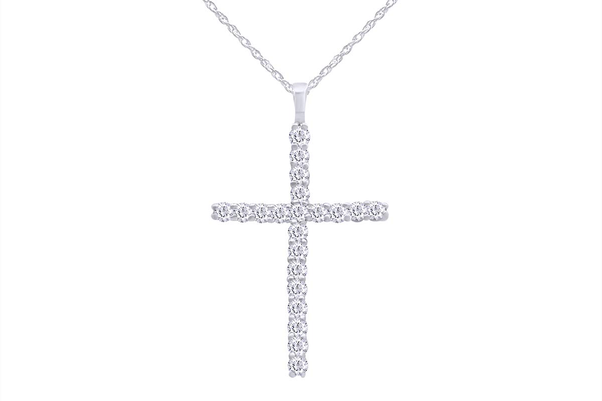 AFFY0.30 Carat (Cttw) 14K Solid Gold Round Diamond Ladies Cross Pendant 1/3 CT (Silver Chain in cluded) Classic Divine Cross of Jesus Pendant Gift for Her I-J / I2-I3 Clarity