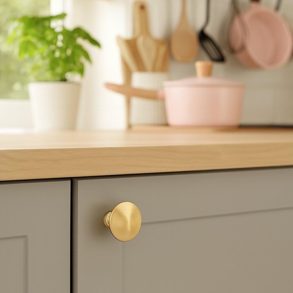 10 Pack Champagne Bronze Cabinet Knobs, 1-5/16 Inch Kitchen Cabinet Cupboard Pulls, Single Hole Hardware Zinc Alloy Handle for Bathroom Dresser, Wardrobe Drawer Knob