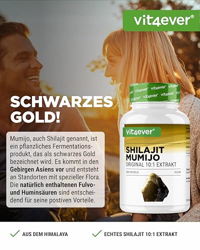 vit4ever Mumijo Shilajit - 300 Kapseln - Hochdosiert mit 1500 mg pro Tagesportion - Original Himalaya 10:1 Extrakt - Ohne unerwünschte Zusätze - Vegan – Bild 2
