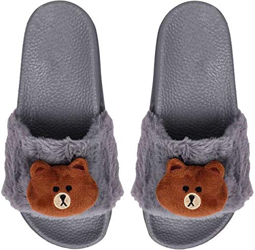 brauch Womens Grey Fur Bear Sliders (41 Euro / 8 UK) (B07JNQDGB4) Amazon Price History, Amazon Price Tracker