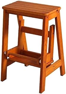 Wooden Stool Sturdy Wood Ladder Wooden Ladder Multifunction, Chair Thickened Library Stair Chair,Portable Light Ladder Garden Tool Ladder Loft Kitchen- Height 56Cm - Brown