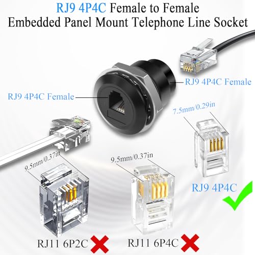 QIANRENON RJ9 Gewinde Feste Montage Telefonleitung Socket Adapter RJ9 4P4C Buchse auf Buchse Bulkhead Mount Telefonhörer Anschluss Extender, 7,5mm Schmal, für Erweiterung RJ-9 Telefon Port