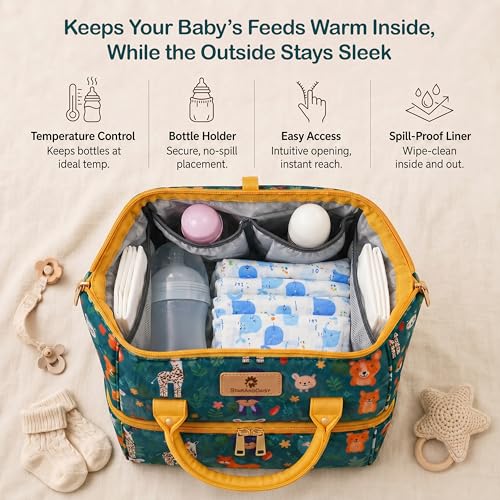 Image of StarAndDaisy Baby Bag for Mothers Travel /Diaper Bags for Mom with Insulated Compartment /Diaper Bag for Mothers for Travel & Multiple Pockets, 12L Capacity- Jungle Print