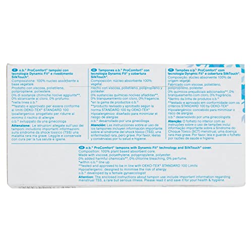 Miniatura 3 de Tampones OB ProComfort Ultimate Comfort (1 x 16), tampones de absorbencia normal sin sustancias químicas nocivas ni fragancia, tampones sin aplicador no blanqueados con cloro (Paquete de 4)