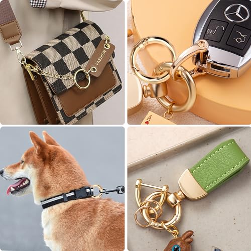 20 Stück Karabiner Rund mit Federöffnung, 13/16/18/26/32 mm Karabinerhaken Rund Gold, 5 Verschiedene Größen Karabiner Ring für Bastelarbeiten, DIY Taschenzubehör