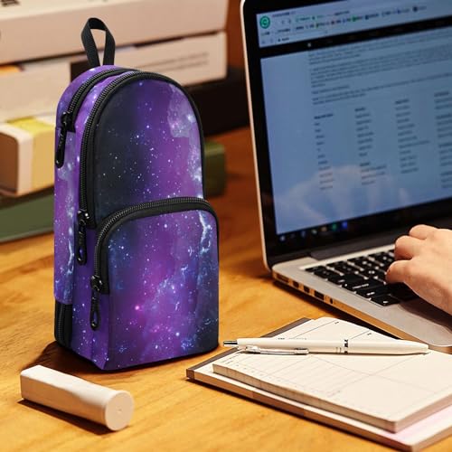 Image of ZAZYXTJ Galaxy Standing Large Capacity Pencil Case 3 Compartment Pen Pouch Storage Canvas Makeup Bag for School Office Teen Girl Boy Men Women