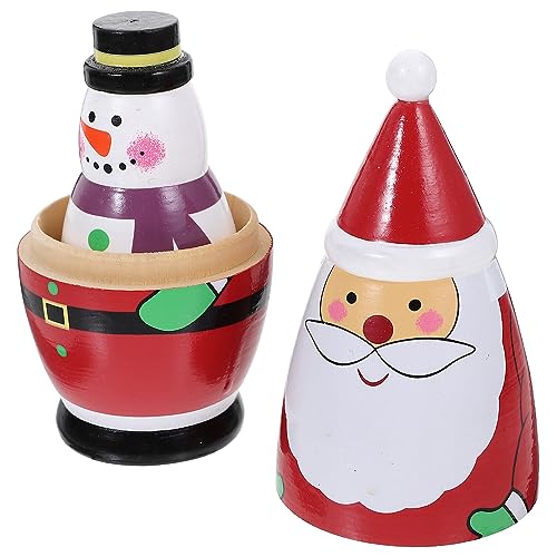 LOGOFUN Christmas Russian Nesting Dolls Santa Claus Snowman Matryoshka Dolls Handmade Wooden Russian Nesting Doll for Kids Xmas Birthday Gift - Set of 4