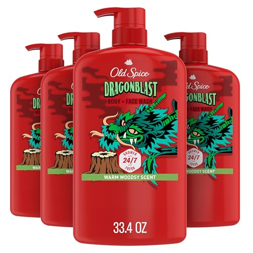 Image of Old Spice Cleansing Body Wash for Men, 3X Defense, 24 /7 Shower Fresh with Lasting Scent, 2-in-1 Body & Face Wash, Dragonblast Scent, 33.4 (Pack of 4)