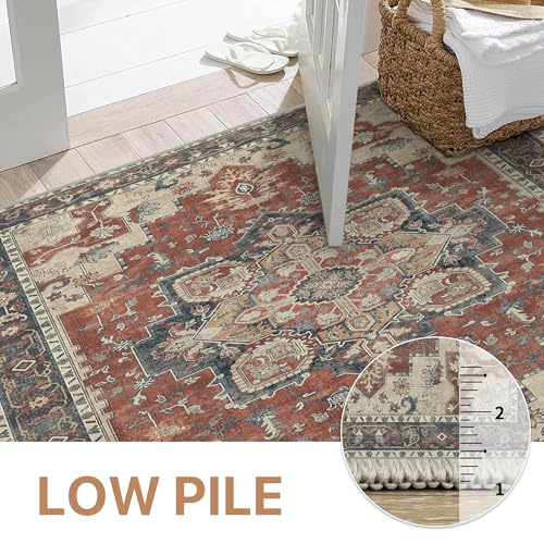 GENIMO 2x5 Runner Rugs for Hallway, Machine Washable Non Slip Vintage Rugs, Low Pile Lightweight Soft Print Rug for enrtyway, Corridor, Home Office, Kitchen, Bordeaux