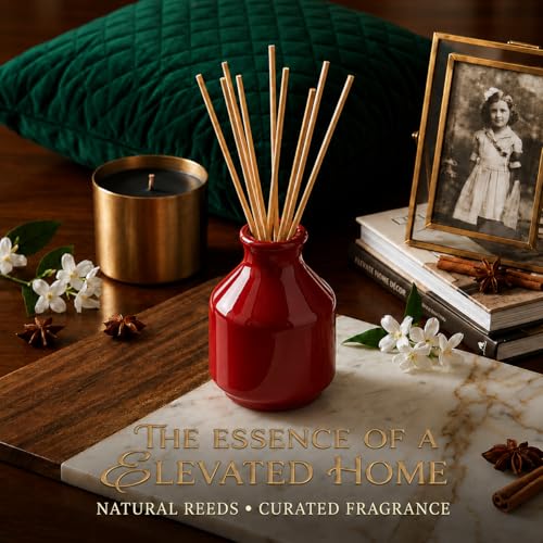 Image of Pure Source India Elegant Ceramic Reed Diffuser Pot - Decorative Aroma Diffuser Vase for Living Rooms, bedrooms, bathrooms, Offices, and entryways (Red)