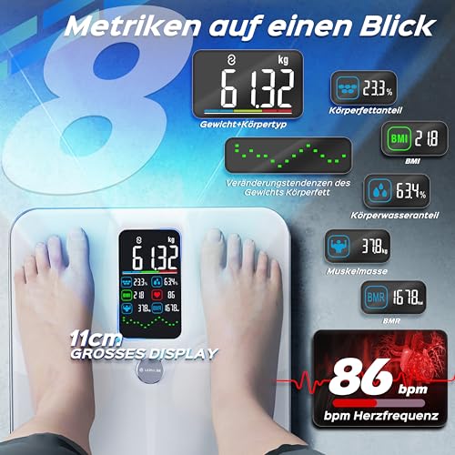 Lepulse Körperfettwaage F4 Pro, Aufladbar, personenwaage mit APP, Weiß – Ansicht 3