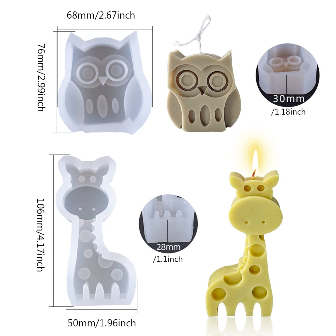 Amazon.com: HyzaPhix 2pcs 3D Candle Mold Animal Resin Mold