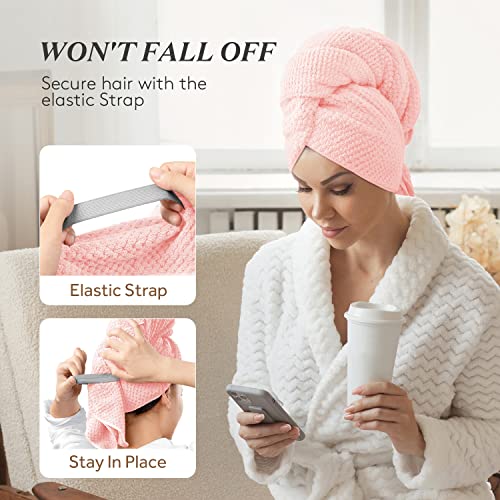 Image of YFONG Large Hair Towel Wrap for Women, Super Absorbent Microfiber Hair Towel for Curly Hair, Fast Drying Hair Turbans with Elastic,Hair Drying Towel Wrap for Hair Care 26.3 inch X 40 inch (Pink)