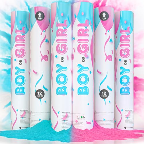 Gender Reveal Powder Smoke Bombs Cannon Poppers | 3 Pink & 3 Blue Poppers | Biodegradable | Alternative to Gender Reveal Smoke Bombs Extinguisher | Gender Reveal Party Decorations | TUR Party Supplies