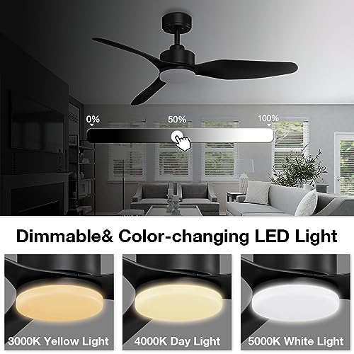 Image of Hoenofly 48 inch Smart Ceiling Fans with LED Lights Remote,Quiet DC Motor,Dimmable,Outdoor Indoor Modern Ceiling Fan Controlled by WIFI Alexa App,3 Black Blades for Bedroom Living Room Patio Porch