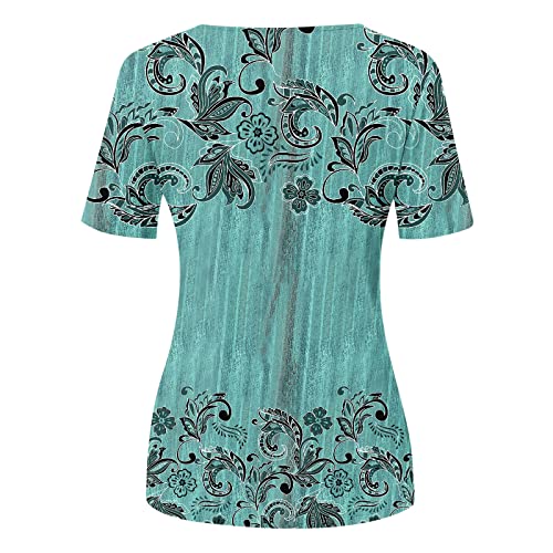 Blusas de gola redonda para meninas adolescentes, manga curta, colorblock floral, vitoriana, tie dye