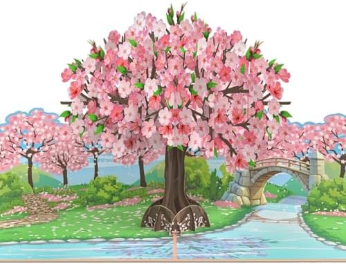 Tarjeta de Flores Pop-Up – Cerezo japonés en flor – Tarjeta de felicitación 3D para un cumpleaños o aniversario, Tarjeta floral emergente del árbol Sakura
