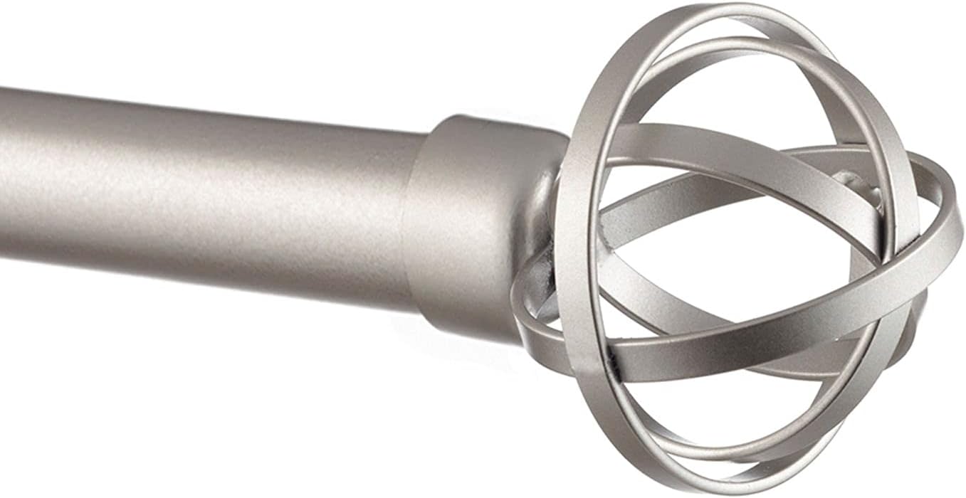 Exclusive Home Jetson 1" Curtain Rod and Coordinating Finial Set, Matte Silver, Adjustable 66"-120"