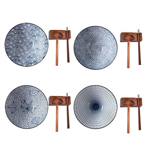 UgyDuky 4 Sets Ceramic Ramen Bowls Japanese Large Noodle Bowl Set Ramen Noodle Soup Bowls with Spoons, Chopsticks and Chopstick Holders for Udon, Soup, Cereal, Rice, Asian Pho Soba by UgyDuky - Used condition - CA$42.31