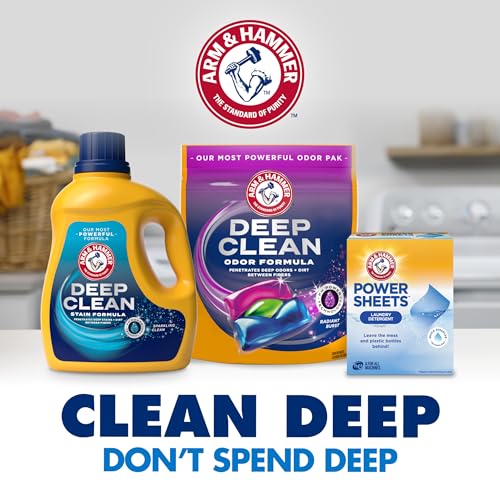 Image of ARM & HAMMER Power Sheets Laundry Detergent, Fragrance Free, No Dyes or Perfumes, Lightweight and Travel-Friendly, 60 Count, Up to 120 Small Loads