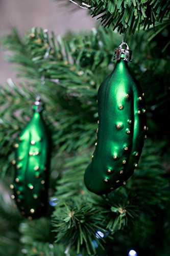 Clever Creations Pickle Christmas Ornament Set Metallic Pickles In Green | 3 Pack | Festive Holiday Décor | Lightweight Shatter Resistant | Hangers Included | 1.5" X 4.5" #TOP3