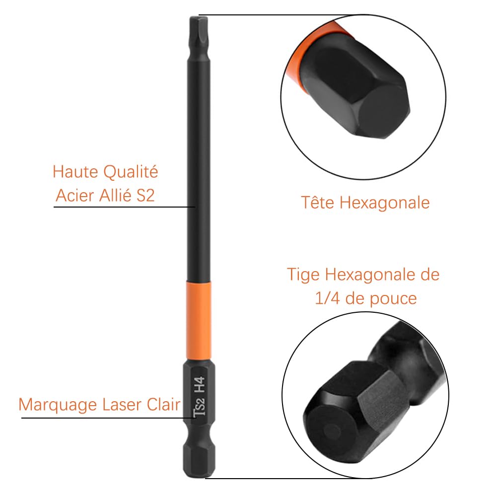 6 szt., 100 mm, sześciokątna końcówka wkrętaka H1.5-H6 Hex Head Screwdriver Bit Set 1/4" sześciokątna końcówka wkrętaka stal S2, głowica sześciokątna do wkrętaków elektrycznych i ręcznych