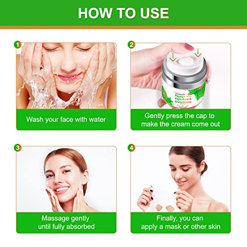 Papaya Kojic Acid Glutathione Cream, Natural Skin Nourishing Resurfacing Fade Cream, Brighting Dark Spots, Acne Scars, Intensively Hydrating, Soothing, Provide Elastic And Youthful Skin #TOP6