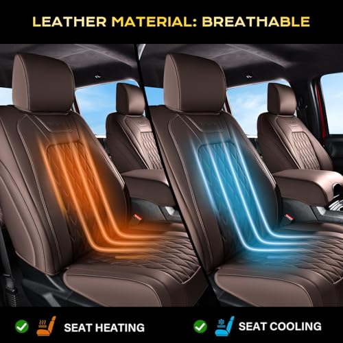 Image of Coverado Premium Leather Front Seat Covers Waterproof Heavy-Duty Protectors Custom Fit for Ford F150 (2015-2026) F250 /F350 /F450 (2017-2026)-Brown, Vintage Style, Scratch-Resistant