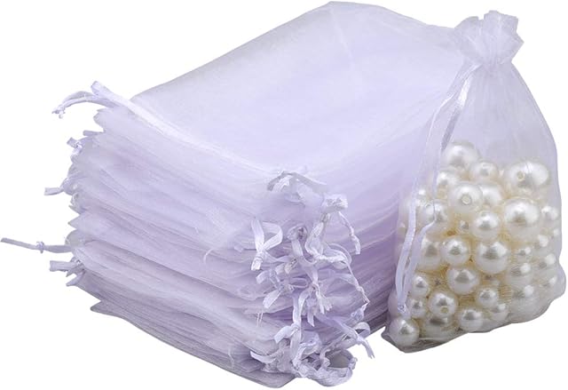 G2PLUS Pack of 100 Organza Bags, Gift Pouches, Jewellery Bags, Lavender Bags for Jewellery, Gifts, Sweets, Weddings - 10 x 15 cm, White