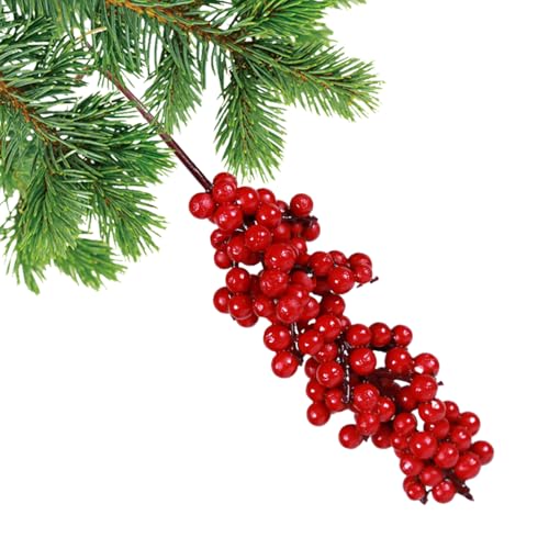 Weihnachts-Beeren-Spieße – 12er-Pack dekorative rote Stiele, realistische Kunstzweige für Feiertags-Bastelarbeiten, DIY-Kränze, Girlanden, Tafelaufsatz- | Festliche Winter-Kamintür-Wohndekorati