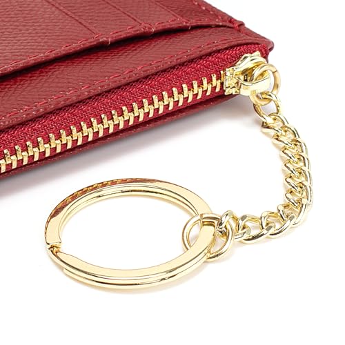 Image of Slim Minimalist RFID Blocking Leather Wallets Credit Card Holder Case Money Clip Pocket Wallet Coin Purse Keychain Travel Clutch Handbag Pocket Pouch Holster Gifts for Women Men (Red)