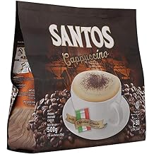 Santos Cappuccino Premix Instant Coffee 3-in-1 with Chocolate Granule Made of Cocoa Powder and Palm Sugar Wrapped Separately - Net Weight 500g 20 Sachets in Each Pack x 25g Pack of 2