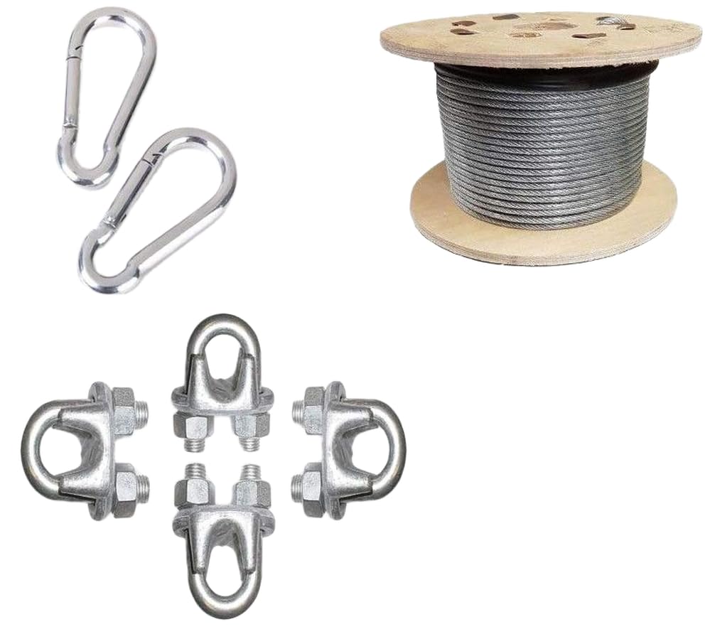 Gym Machine PU Coated Wire 6MM 5M Silver with 2 Snap Hook, 4 Gym Wire Lock Multi-Training Bar ()-image-26