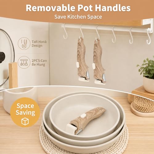 2 Piezas Manija Desmontable para Ollas y Sartenes, Manija Universal con Apariencia de Madera, Resistente al Calor, Compatible con Ollas y Sartenes de Borde Delgado miniatura 6